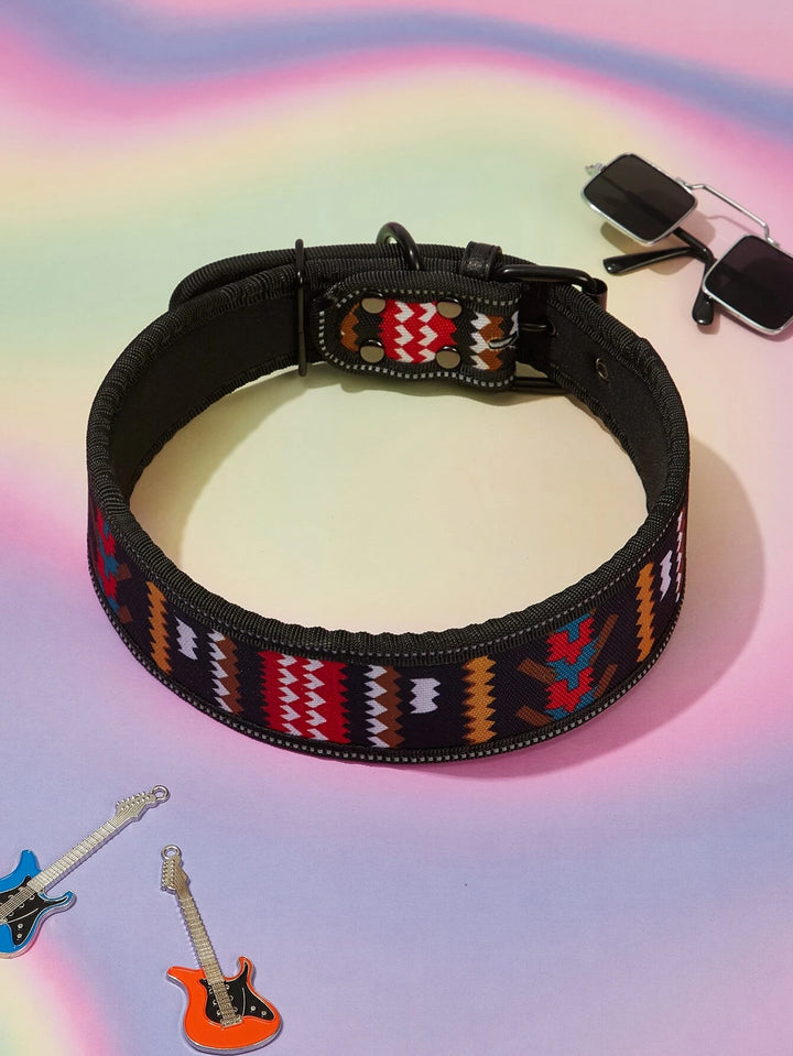 Colorful Wave Pattern Outdoor Reflective Adjustable Pet Collar with Leash Attachment, Suitable for Dogs to Wear When They Go Out, Suitable for Music Festivals
