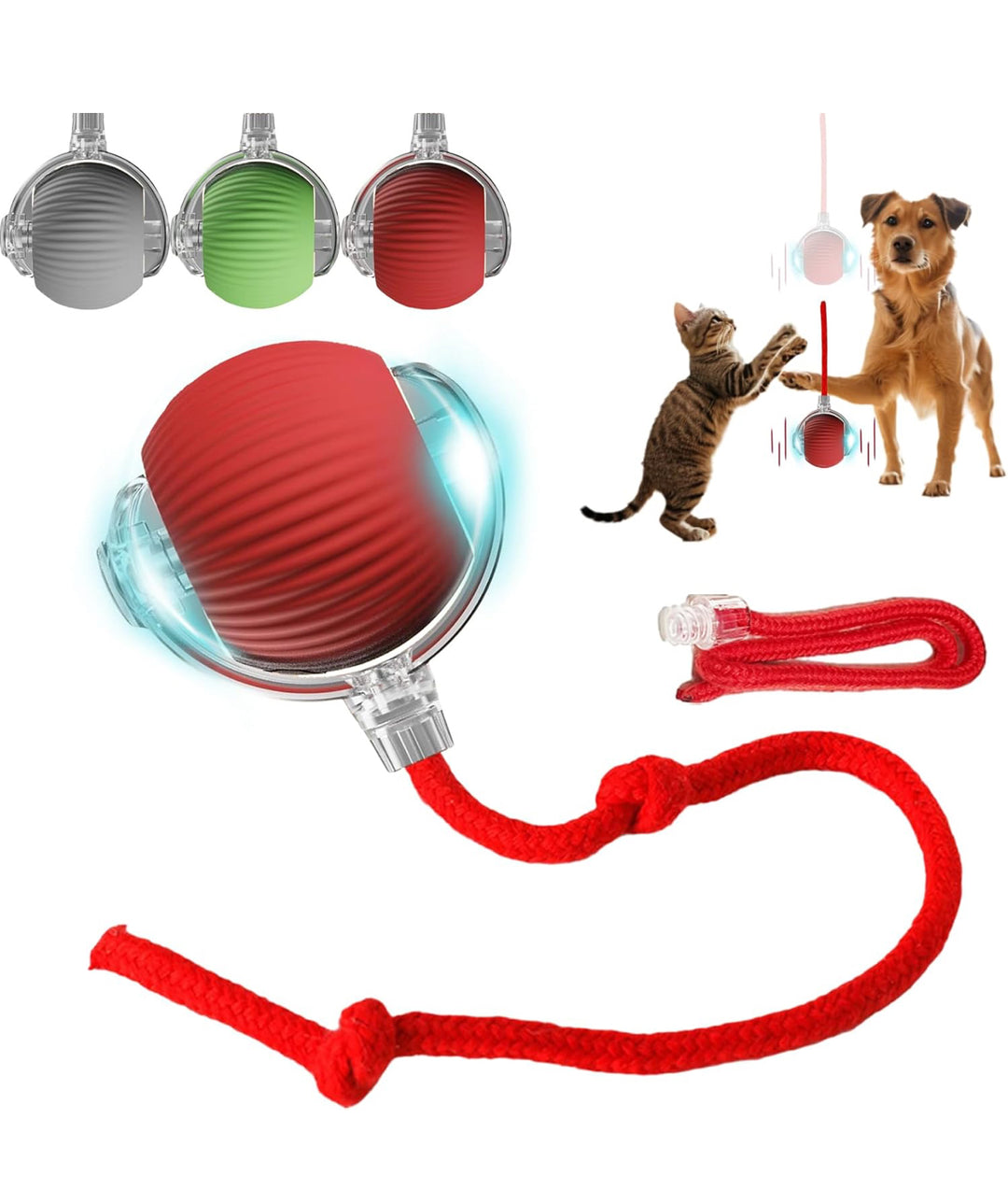 Rechargeable Smart Pet Chase Ball – Automatic Bouncing Toy for Indoor Cat & Dog Enrichment with Tail Attachment